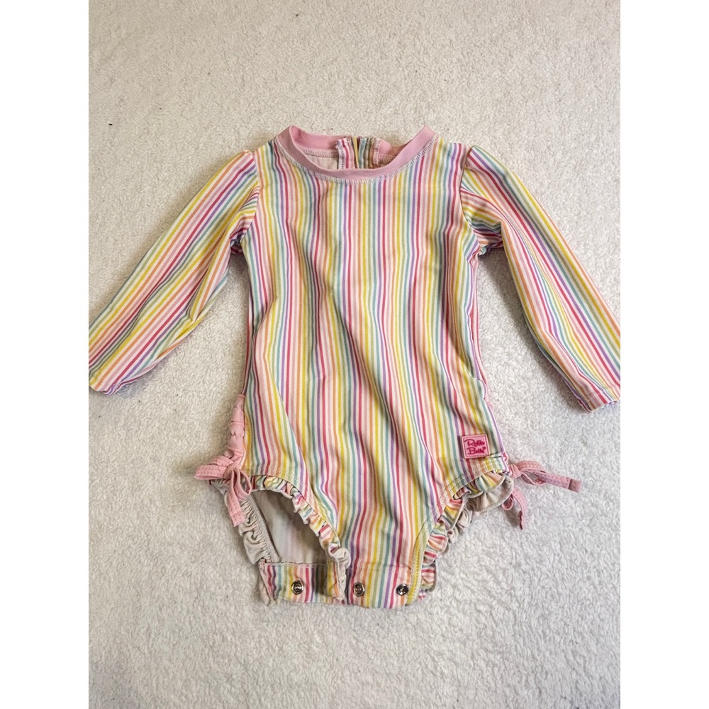 RuffleButts‎ Baby Girls Rainbow Stripe Long Sleeve One Piece Swimsuit 18-24M